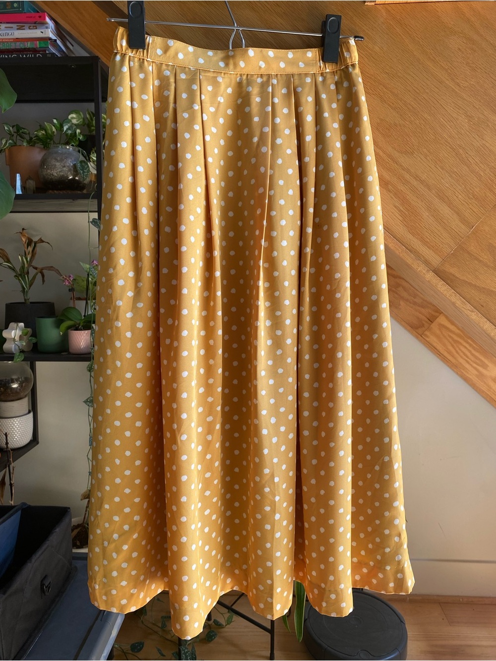 Vintage Yellow Polka Dot Midi Skirt - Women's